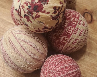 Farmhouse Bowl Filler, Red Wheat Floral Rag Balls, Set of 8