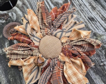 Fall Rag Flower, Primitive Sunflower, Rag Flowers, Tiered Tray Decor
