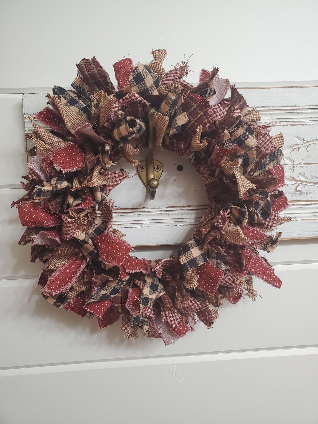 Red Barn Plaid Rag Wreath, Valentine Wreath, Candle Ring Centerpiece ...