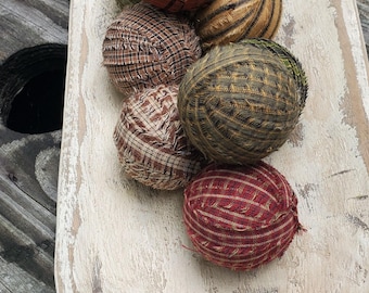 Fall Rag Balls, Primitive Fall Farmhouse Bowl Filler, Ornies, Set of 12