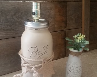 Mason Jar Lamp, Lamp Base, Farmhouse Lamp, Accent Lamp, Neutral Decor, Farmhouse Lighting, Small  Everyday Lamp, Unique Lamp