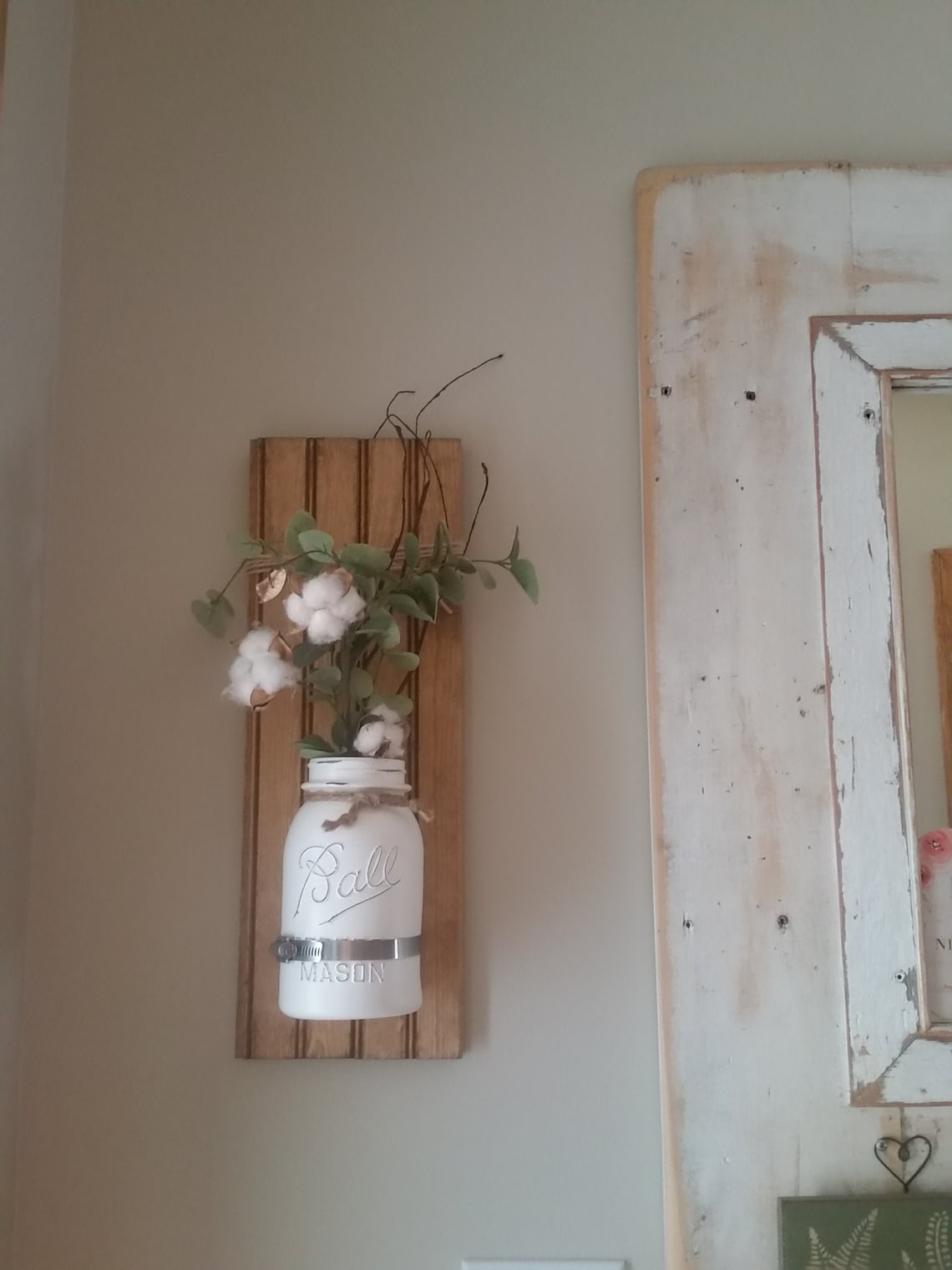 White Mason Jar Wall Vase Mason Jar Wall Vase Farmhouse Wall Etsy