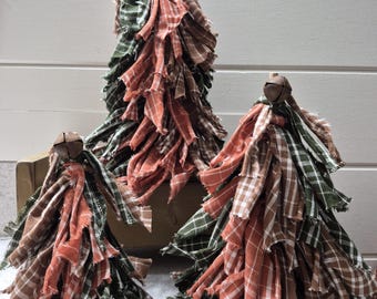 Juego de árboles de trapo para otoño, decoración rústica de otoño, árboles de trapo
