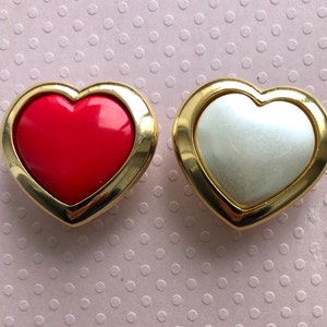 One Package (6 Buttons)Heart Shaped Gold Frame with Red or Pearl Insert Vintage Shank Buttons.C3005/C3006