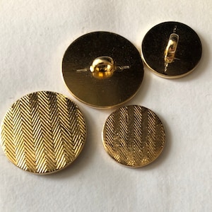 One Package (6 Buttons) Vintage Gold or Ant Silver "Metal Blazer" Shank Buttons  K881 available in 2 sizes and colorways