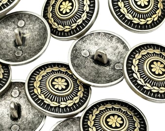 12 Two-Tone Antique Silver & Gold Art Deco Shank Buttons