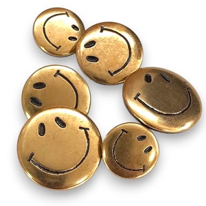 Happy or Smiley Face Buttons, Decorative Buttons Children's Crafting and Clothing, Vintage Buttons, Crafting and Sewing Buttons | Pack of 12