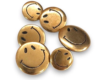 Happy or Smiley Face Buttons, Decorative Buttons Children's Crafting and Clothing, Vintage Buttons, Crafting and Sewing Buttons | Pack of 12