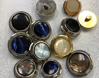 Gold or Silver Rim with Color Insert Vintage Shank Buttons C3928 One Package 12 Buttons