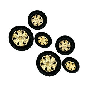 3 Pcs Vintage Black and Gold Shank Buttons | Braided Pattern with Gold Center | Decorative Buttons for Jackets, Sewing, Crafting | (BR301)