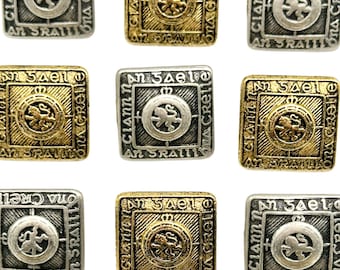 6 Vintage Irish Clann Na Gael Metal Shank Buttons: Antique Sewing Supplies
