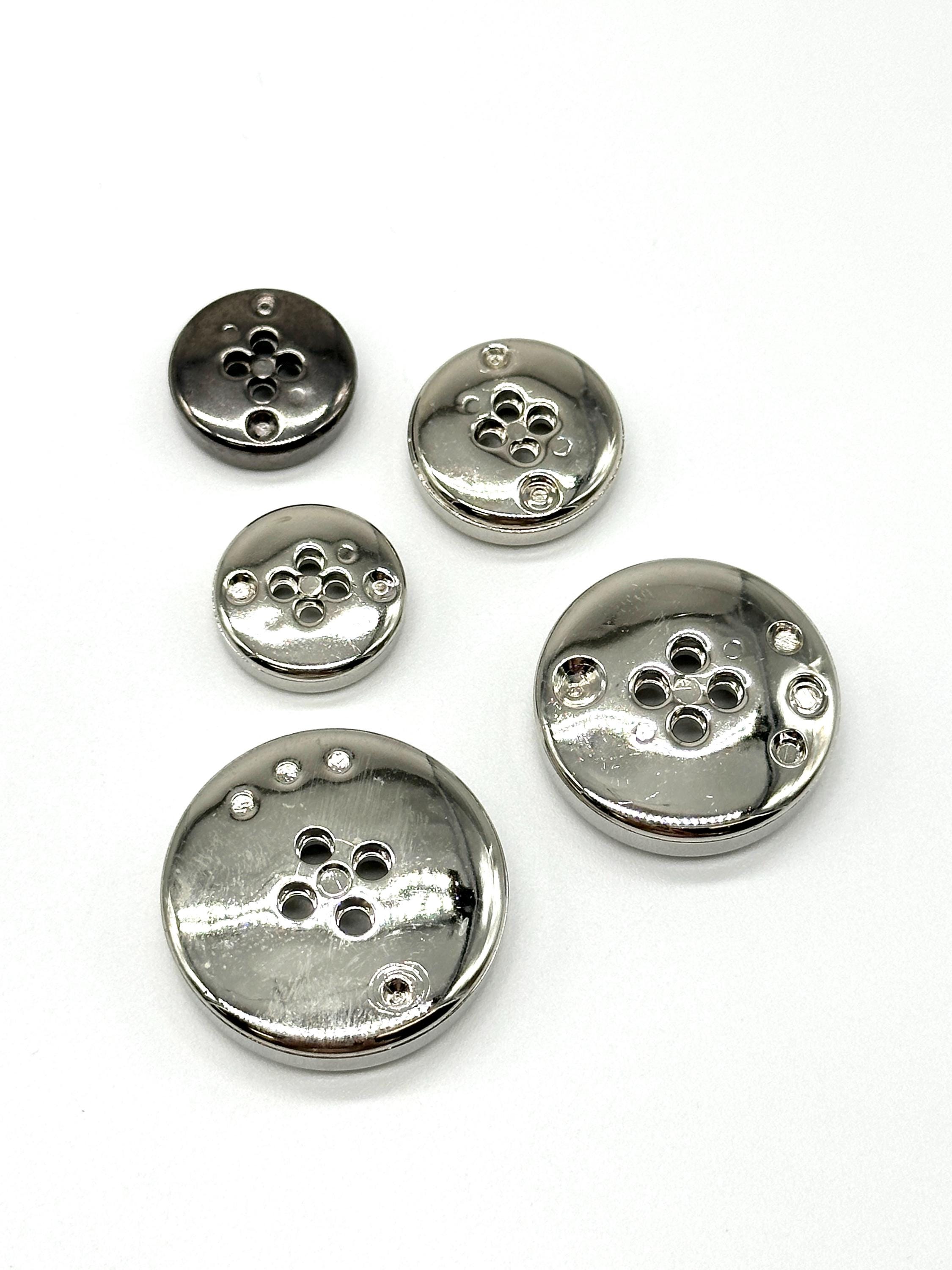 12 Pcs Vintage Silver & Gunmetal 4 Hole Buttons Shiny Rim