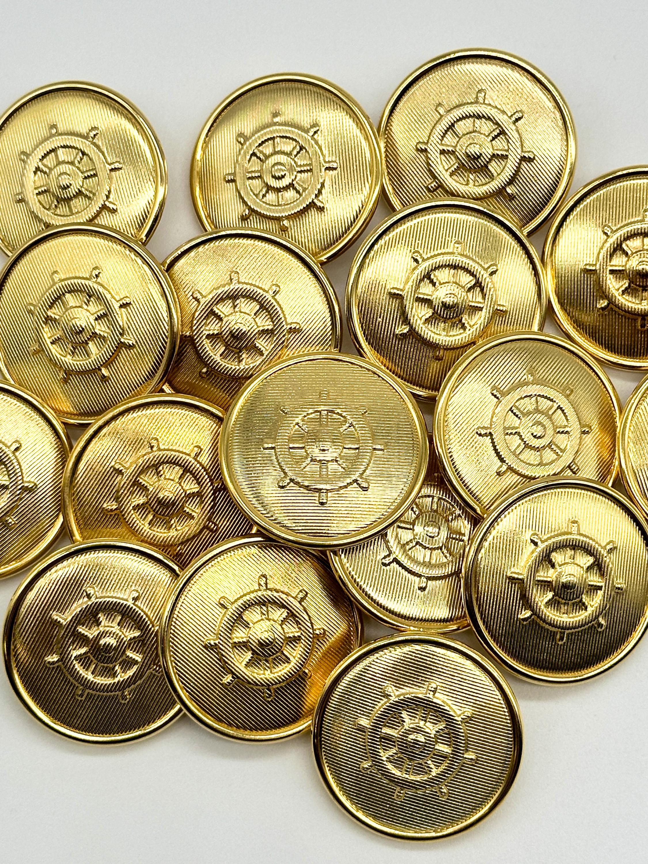 6 Vintage Gold Marine Steering Wheel Shank Buttons - Nautical