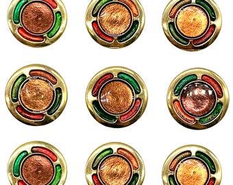 6 Vintage Art Deco Gold Shank Buttons: Multi-Color Resin, 1"