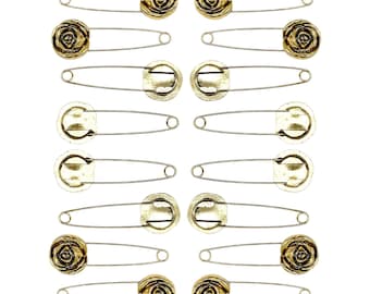 Vintage Gold Rose Safety Pins: Italian-Made Decorative Pins (Set of 2)