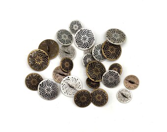 Botones vintage abstractos de metal con vástago: elegantes adornos de costura de metal fundido - Juego de 12