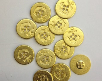 1 Dozen(1 package) Vintage "Anchor Marine"  Gold color solid metal 4-Hole Buttons (k3487) available in 3 sizes