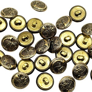 Vintage Gold Crown & Horn Buttons: Military Style, Set of 12