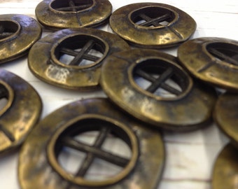 1 Dozen Steampunk Antique Brass or Ant Silver Vintage 4-Hole Buttons (K5128) available in many sizes