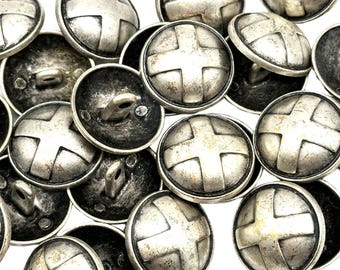 【アンティーク】クロスタ　ミニボール 6 Vintage Cross X Design Shank Buttons | Antique Silver