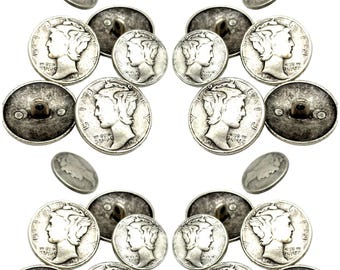 Vintage Coin Style Silver Shank Buttons: 20mm and 25mm, Set of 12