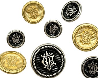 Vintage Coat of Arms Buttons: Gold or Silver Metal Shank - Set of 12