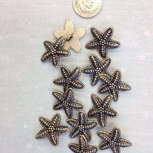 12 buttons1 package Vintage Starfish Shaped Metal Shank Buttons K4481 Color is Antique Silver and in several sizes image 2