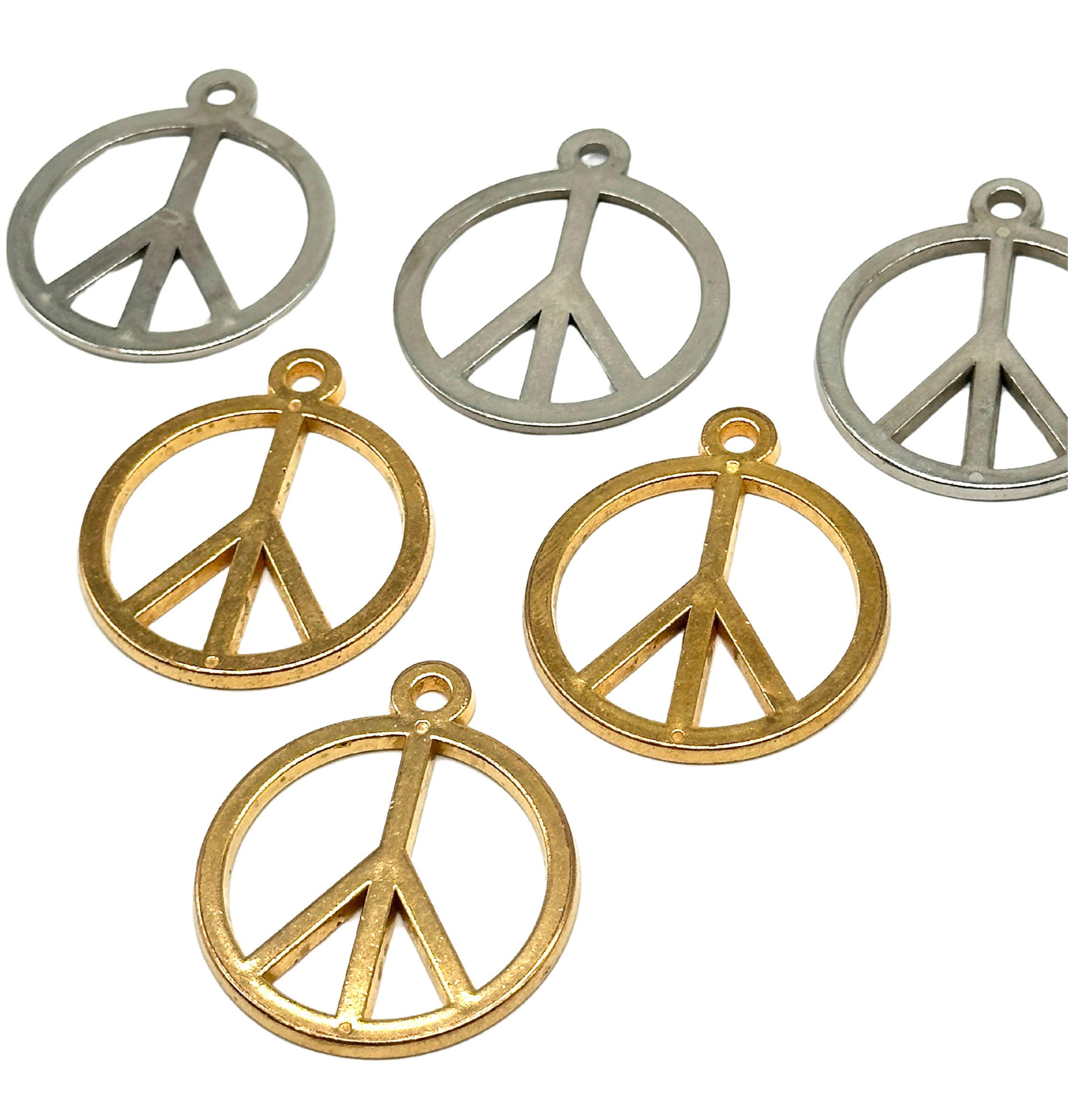 3 Vintage Peace Symbol Zipper Pulls: Gold & Silver Pendants (40mm