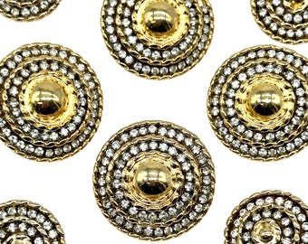 Vintage Gold Metal Rhinestone Buttons: Italian Sewing Embellishments (Set of 2)