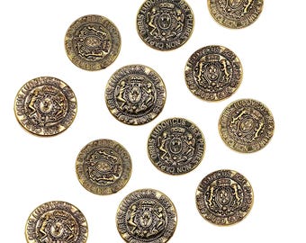 6 Pcs Vintage Coin Buttons: Antique Gold Sewing Supplies (40mm)