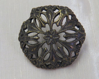 One Package (6 Buttons)  Filigree Hexagon Antique Brass Vintage Metal Shank Buttons-K1604 available in 2 sizes