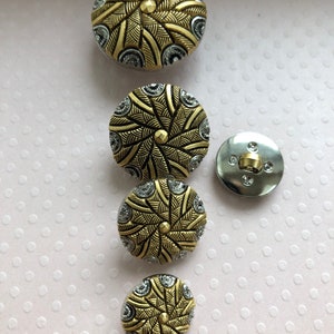1 Dozen (12 Buttons) Vintage "Art Deco" Pattern in a Two Tone Ant. Silver/Ant Gold ABS plated Shank Buttons - K4199 several sizes available