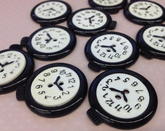 1/2 Dozen Clock with Stopper Black and White or Black and Red Vintage 2-Hole Buttons. F750-50