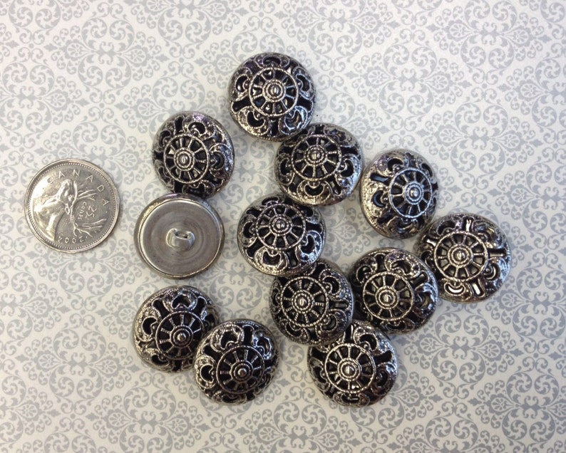 One Package 12 Buttons Vintage Texturized Filigree Metal Shank Buttons-6228 Several Sizes Available image 2