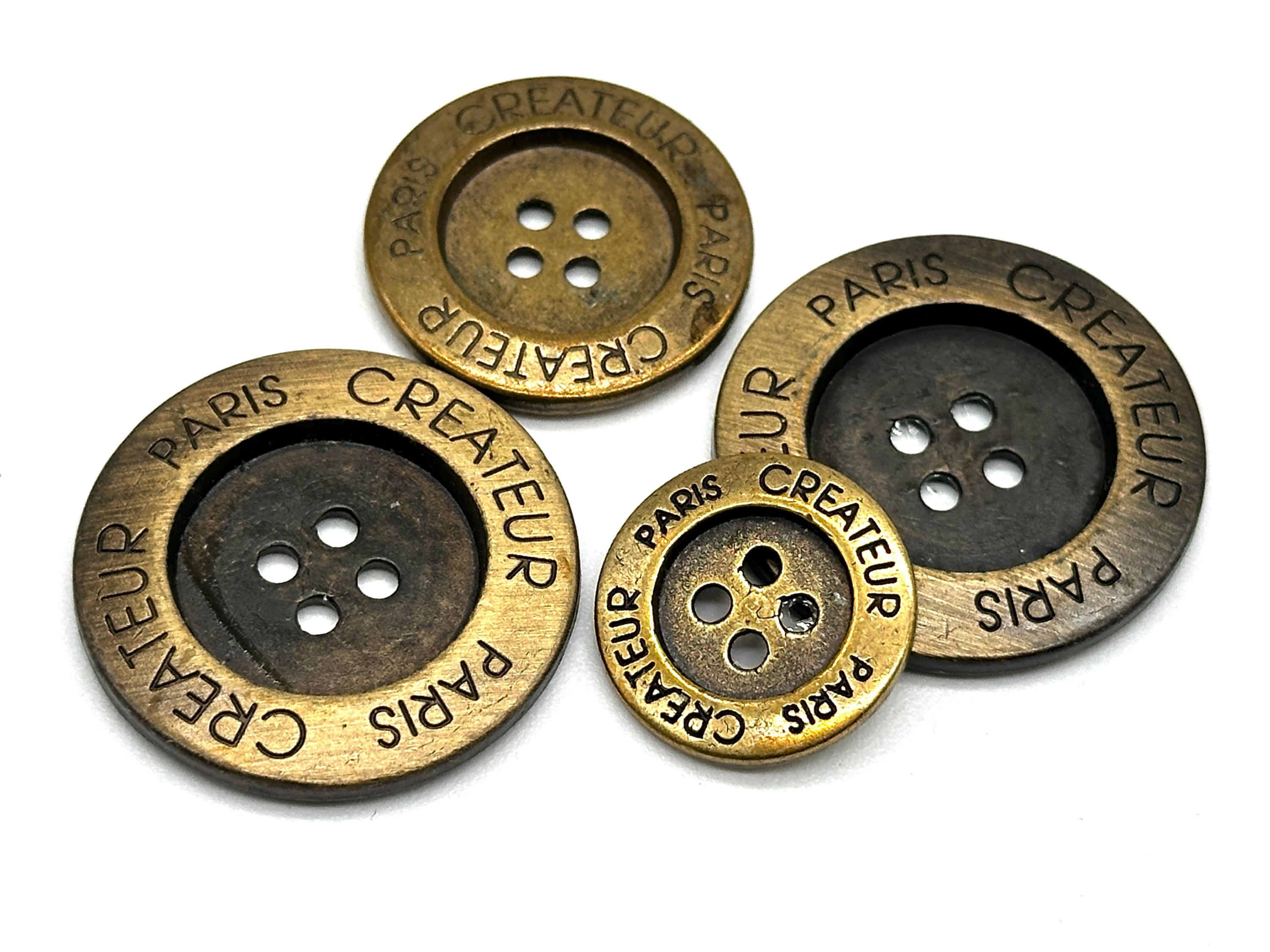 12 Vintage Paris Createur Metal Buttons: Antique Brass Sewing