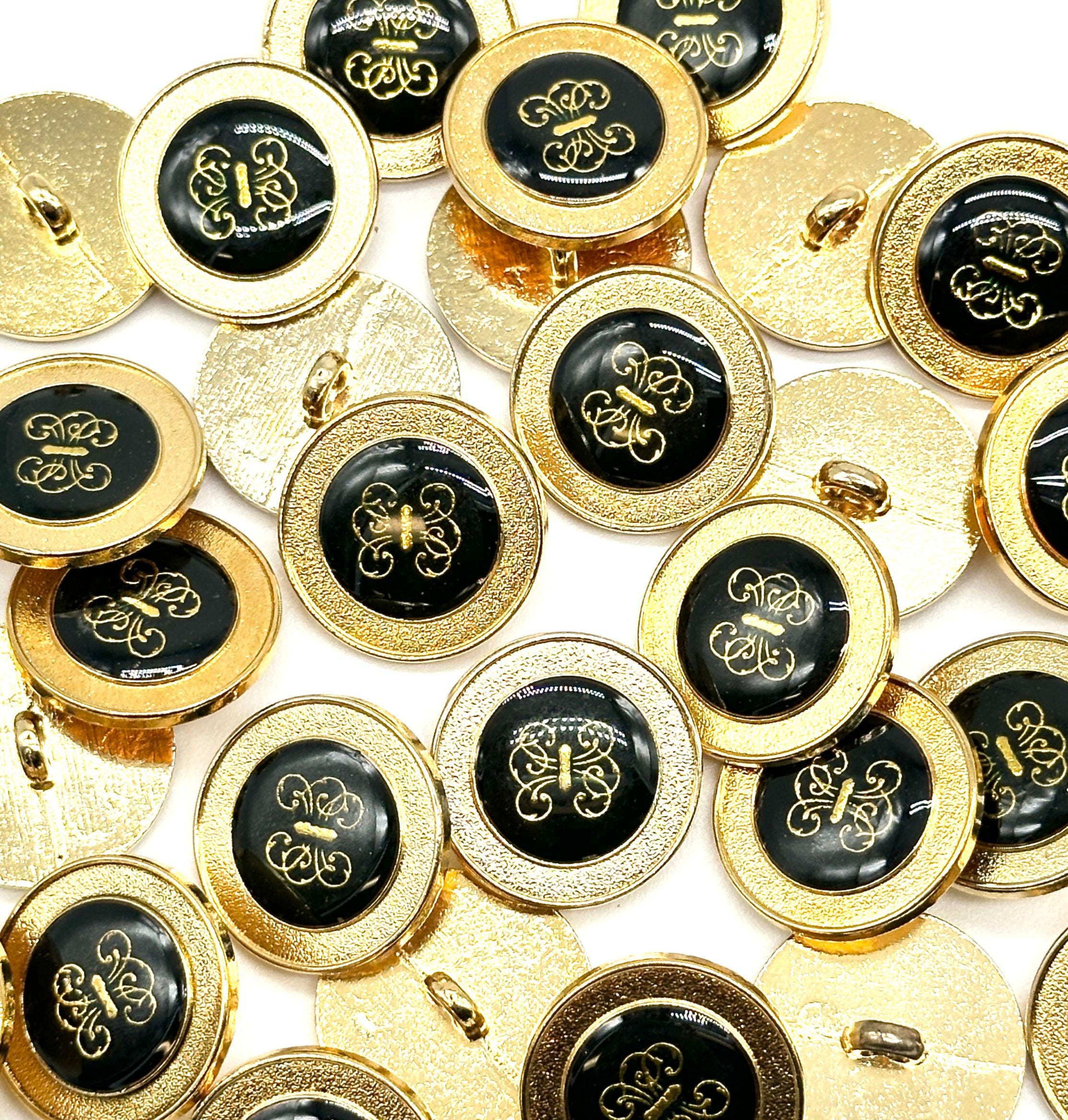 12 Pcs Vintage Blazer Buttons - Gold Base With Black Epoxy