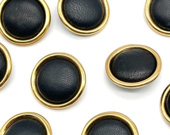 12 Pcs Vintage Leather Covered Shank Buttons With Gold Rim 12 Pcs Vintage Leather Covered Shank Buttons With Gold Rim