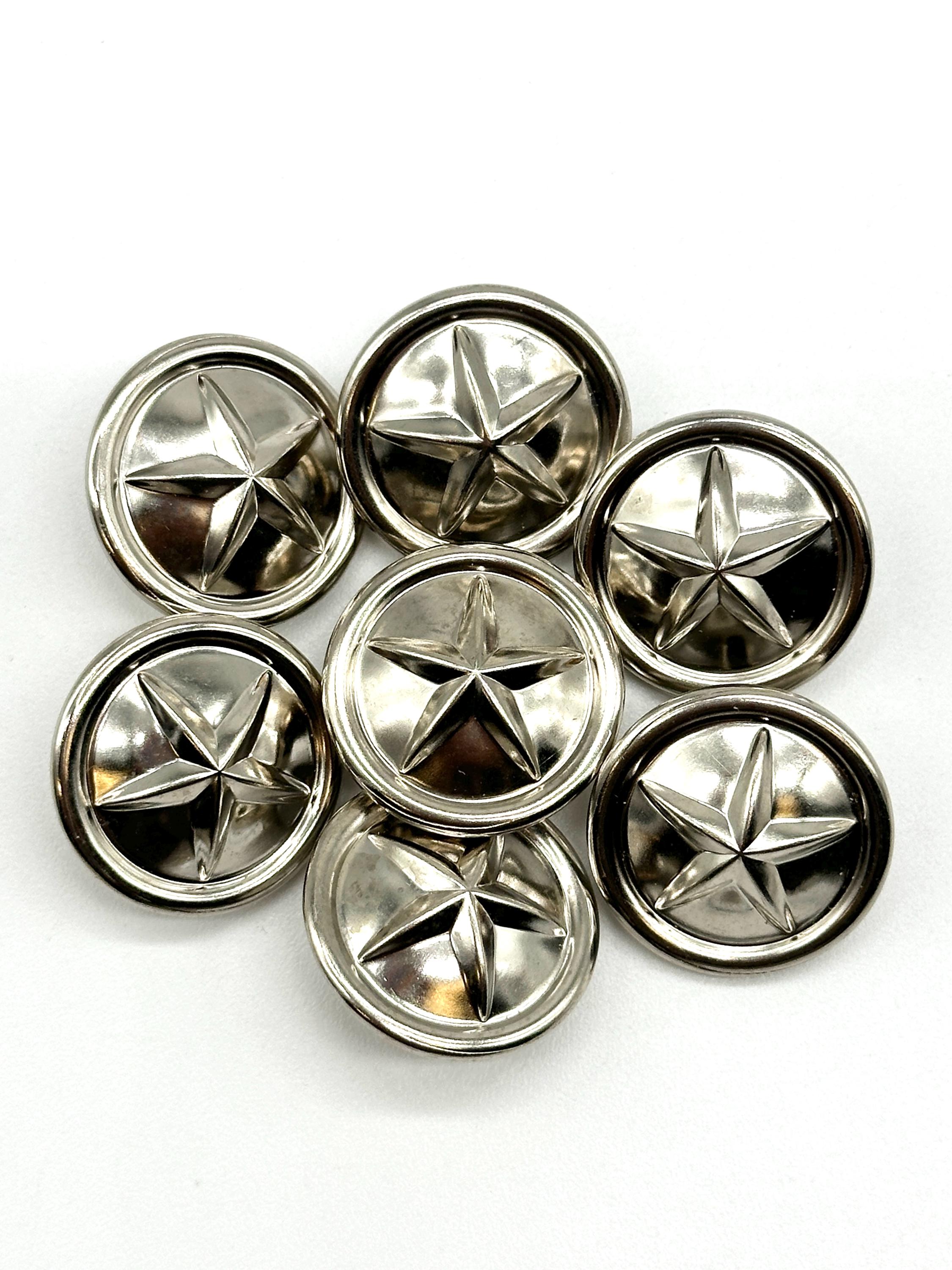 12 Pcs Vintage Military Star Metal Shank Buttons - Gold or