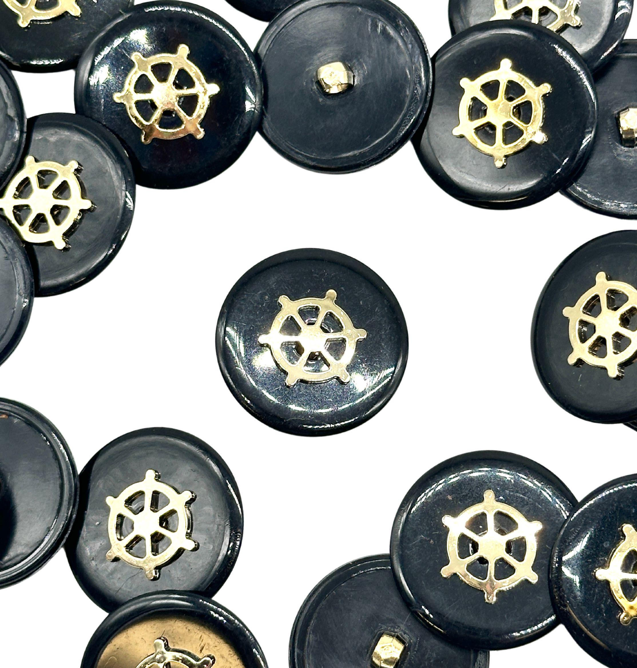 12 Vintage Sailor Wheel Buttons: Gold Plated Nautical Sewing Supplies ...