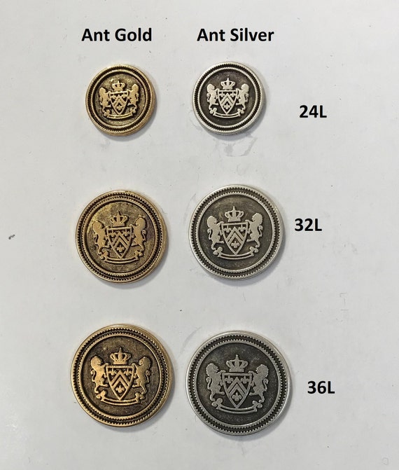 Vintage Military Coat of Arms Metal Crest Style Shank Buttons 1 Dozen 12  Buttons K5258 