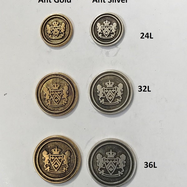 Vintage" Military Coat Of Arm"s Metal Crest Style shank Buttons - 1 Dozen (12 buttons) - K5258