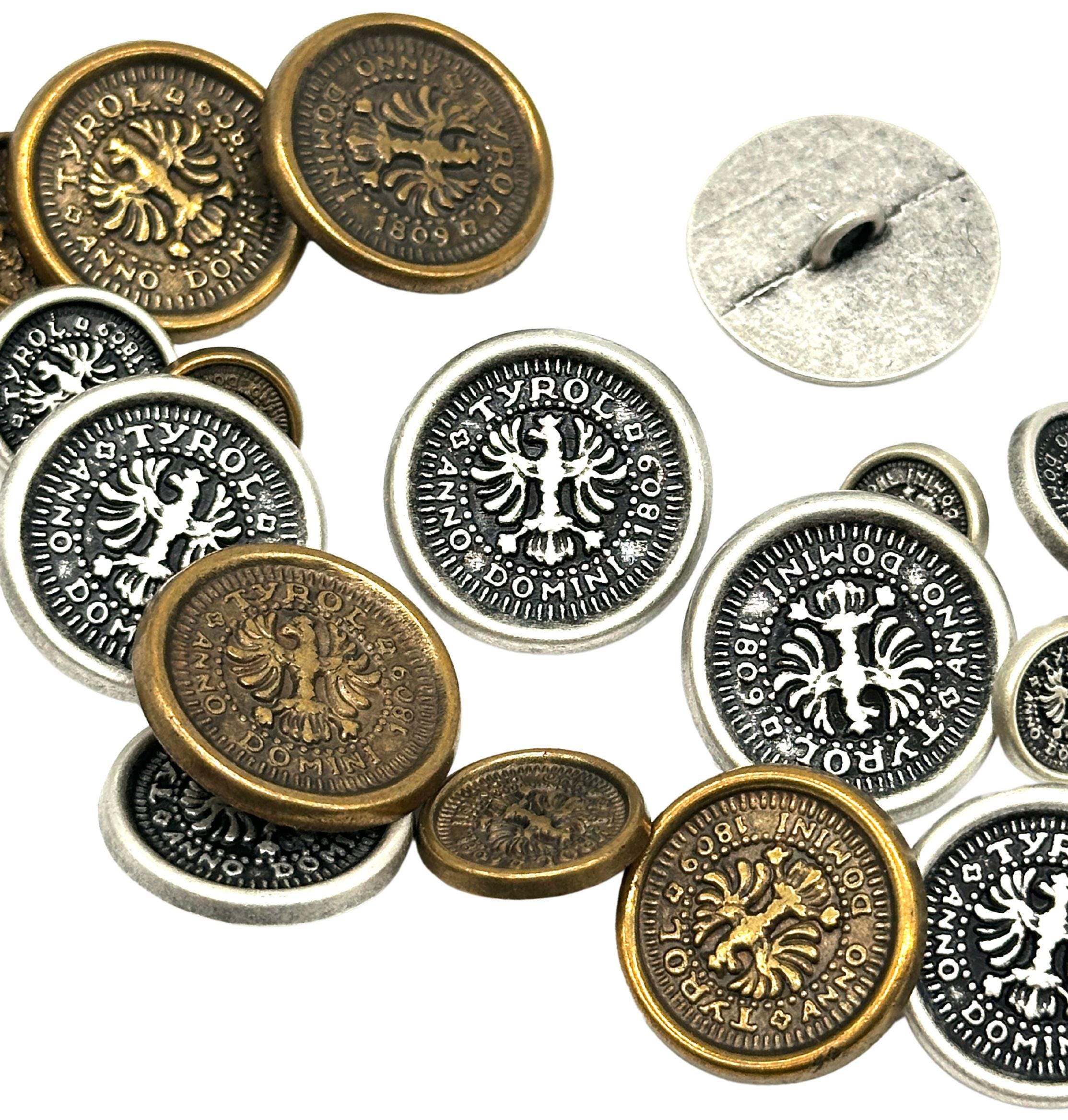 12 bottoni vintage con gambo in metallo a forma di leone: argento antico, 23 mm - Italia 12 bottoni vintage con gambo in metallo a forma di leone: argento antico, 23 mm - Italia