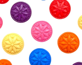 Vintage 80s Nylon Flower Buttons: Colorful Sewing Supplies, Set of 12