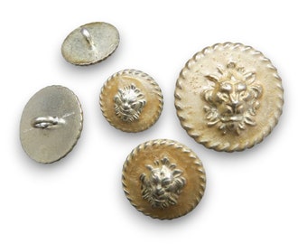 Metal Shank Buttons, Lion Face Buttons, Vintage Buttons, Decorative Buttons, Made in Italy, Jacket Buttons, 6 Buttons per package. A441