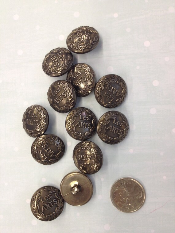 K1533 1 Dozen /'Les Arts/' Gun Metal or Ant Brass Vintage Shank Buttons