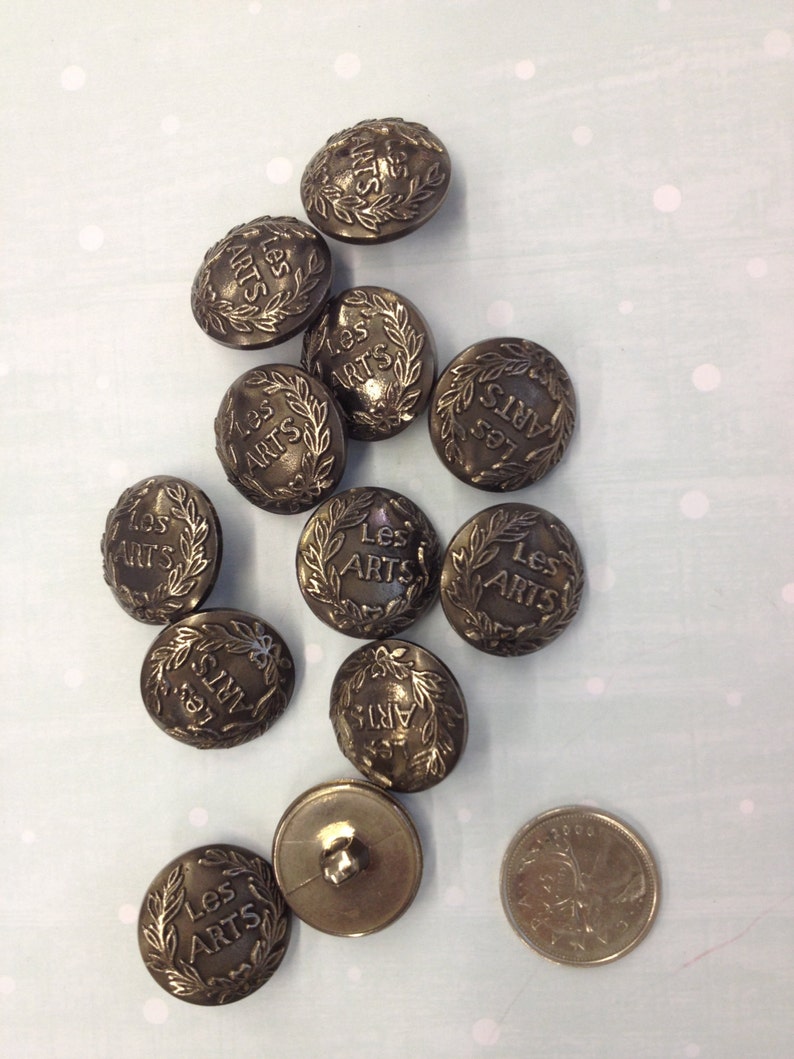 K1533 1 Dozen /'Les Arts/' Gun Metal or Ant Brass Vintage Shank Buttons