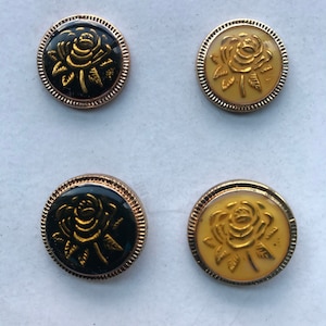 1 Dozen(1 package) Vintage Gold Frame with a Rose and Ivory or Black Resin Insert ABS plated Shank Buttons-A456 available in several sizes