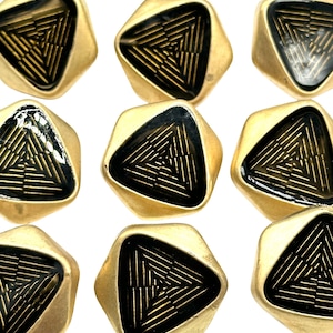 Vintage Art Deco Shank Buttons | 12 Pcs Gold & Shiny Black Epoxy | Decorative Sewing Buttons for Coats, Jackets, Shirts | (Cap A1644)