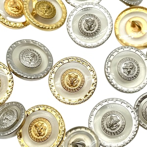 ヴィンテージ ライオンヘッド シャンク ボタン 12 個 金属縁付き 装飾アンティーク ボタン 裁縫用 | ジャケット/コート用ファッション ボタン | (A443)