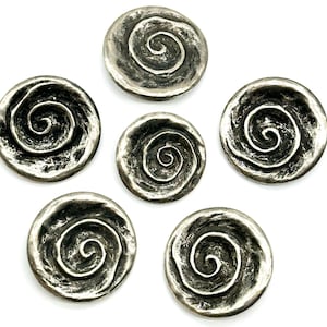 Vintage Flower Spiral ABS Plated Lightweight Shank Buttons - Antique Silver Finish - Set of 6
